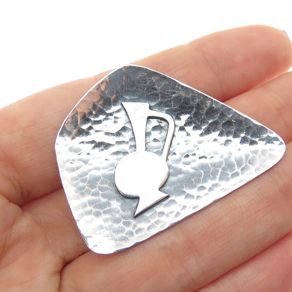 BEZALEL 925 Sterling Silver Vintage Israel Pitcher Modernist Oxidized Pin Brooch